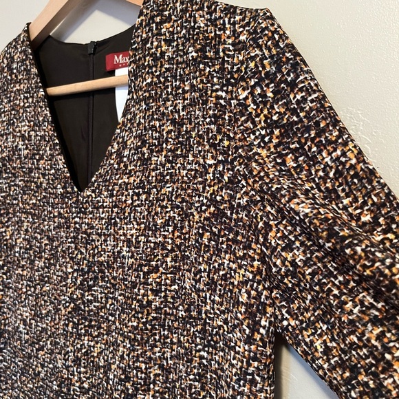 Max Mara Studio Brown Printed Crepe V-Neck Dress - Picture 3 of 14